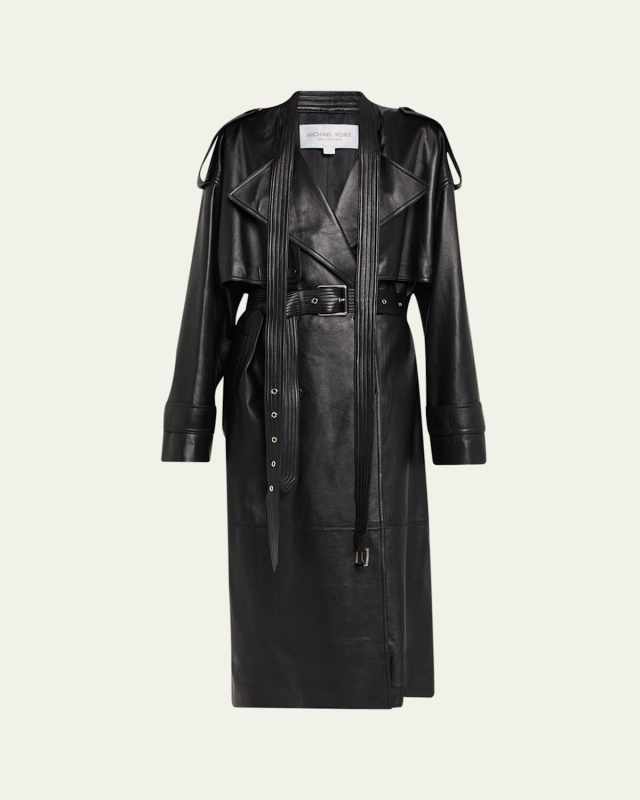Plonge Leather Belted Trench Coat